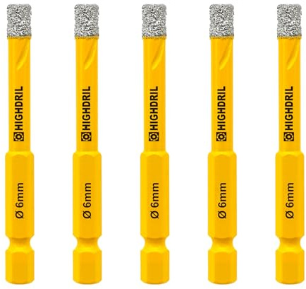 HIGHDRIL Trockene Fliesenbohrer Sechskant Bohrer zum Bohren von harte Fliesen Diamantbohrer 5 Stück 6 mm Diamanten kompatibel mit Bosch Makita u.v.m. Bohrmaschinen