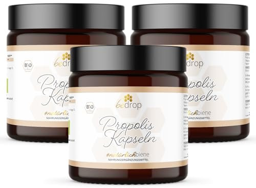 bedrop Propolis Kapseln aus Extrakt aus reinem Bio-Qualität 3x 60 Kapseln (180 Kapseln), reich an Polyphenole & Flavonoide | Imker-Qualität, 1 Kapsel = 800 mg purem Propolis