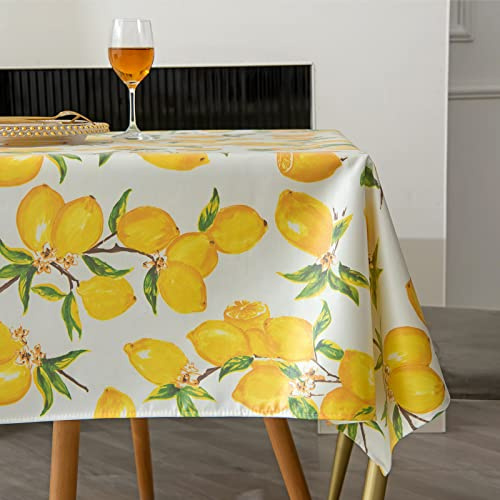 PUDSIRN Tischdecke, Frühlings Sommer-Tischdecke, gelbe Polyester-Gewebe, wasserdicht, schmutzabweisend, für Küche, Party, Picknick, drinnen, draußen (140 x 140 cm)
