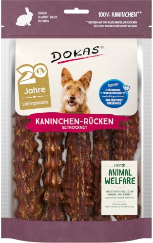 Dokas Kaninchenrücken getrocknet - leckerer Kausnack für Hunde - Barf-Snack