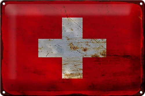 Cartel de chapa con bandera de Suiza (30 x 20 cm), diseño de bandera de Suiza