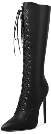 EDEFS Stivali Donna con Tacco High Heel Stiletto Knee High Boots Zip Up A Punta Sexy Autunno Inverno Stivaletti Nero EU37