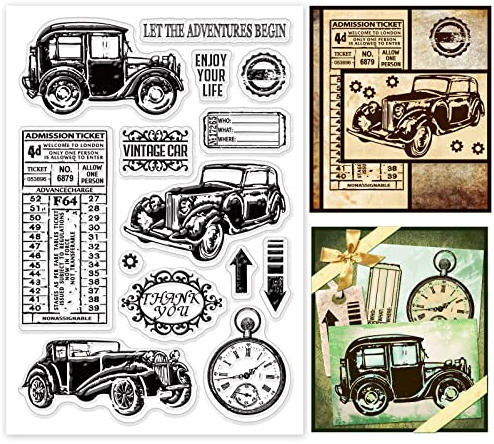 PandaHall Auto-Bastelstempel, Wort-Gummistempel Klarer Stempel Transparente Silikonstempel Klare Briefmarken für Neujahr Kartenherstellung Fotoalbum Tagebuch DIY Scrapbooking, 11x16cm