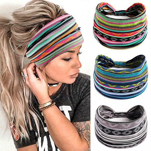 3 stück Breites Stirnband Elastisches Boho-Haarbänder Vintage Schweißband Knotted Yoga Stirnbänder für Frauen und Mädchen