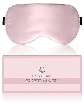 Aosun Silk Sleep Mask, 22-Momme 100% Pure Mulberry Silk Light-Blocking Eye Mask with Adjustable Strap, Hypoallergenic, Gifts for Women and Men（Pink）