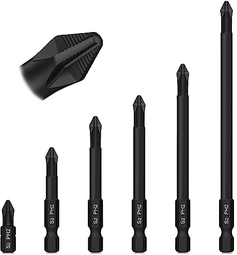 Phillips Impact Driver Bits Hakkin 6Pcs PH2 Magnetic Screwdriver Bits | S2 Steel Long Impact Screwdriver Driver Bits Anti-Slip PH2 Driver Bits