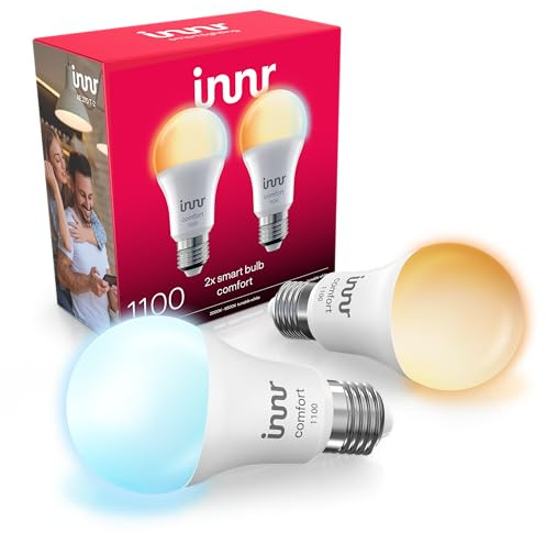 innr Smart Light Bulbs, A19 Zigbee, Works with Philips Hue* and Alexa (Bridge Required), Warm to Cool White, Dimmable, E26 LED Bulb 75 Watt, Soft White Light, 1140lm, 2-Pack