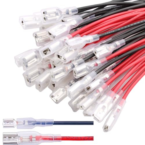 RUNCCI-YUN 40Pcs 4.8mm and 6.3mm Kabelschuhe Set Flachstecker Quetschverbinder Sortiment,Isolierte Flachstecker kabelverbinder mit Isolierhülse und Draht