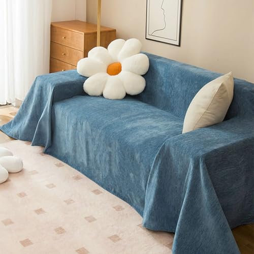Ayoiow Sofa Überzug Neue Sofahusse Blau Überzug Sofa 2 Sitzer Chenille Einfarbig