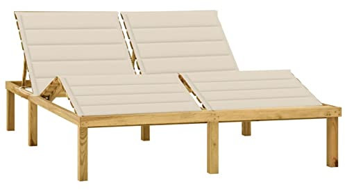 BaraSh Doppel-Sonnenliege mit Creme Auflagen Kiefer Imprägniert Gartenliege Extra Hoch