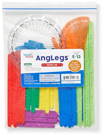 hand2mind AngLegs Starter Set with 2 Protractors, Geometry Manipulatives, Geometric Shapes for Classroom, Montessori Math Materials, Math Teaching Tools, 4th Grade Math Manipulatives for Kids