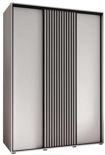 ABIKSMEBLE Lanko 1 Armario con Tres Puertas Correderas con Barra, Estantes - Armario de Almacenamiento Moderno para Dormitorio, Salón - 235,2x170x60 cm - Blanco Blanco Negro
