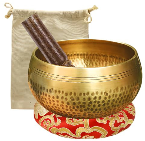 MEYAGOT Tibetisches Klangschalen Set, Tibetische Klangschale Klein, 8cm Meditationsklangschale, Klangschalenkissen Und Geschenk-Box Prozessschale Aus Messing Für Yoga Meditation Und Entspannung