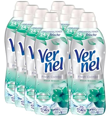 VERNEL Fresh Control Fresh Breeze Weichspüler 8x 37 WL (296 Waschladungen), Wäscheduft für 24/7 langanhaltende Frische mit Geruchs-Neutralisierungs-Technologie, recycelbare Flasche