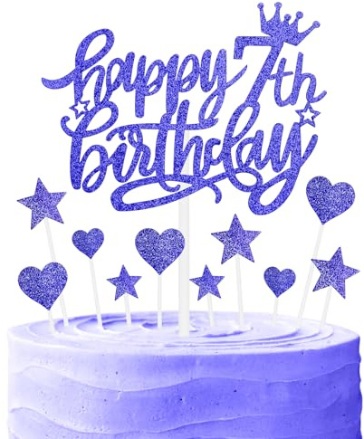 mciskin Royal Blue Happy 7th Birthday Cake Toppers for Cake, Girl Boy 7th Birthday Decorations,Personalised Cake Toppers for Girl Boy,Glitter 7 Cake Topper Cupcake Topper for Party Cake Decoration