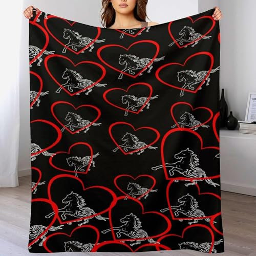 Kuscheldecke Flauschig Pferd 3D Decke 130x150 Rotes Herz Wohndecke Schwarz Weich und Warme Flanell Fleecedecke für Sofadecke Couchdecke Tagesdecke 5035m