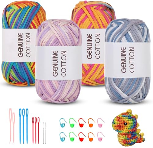 Maxee Häkelgarn für Anfänger, 200g (50gx4 Farbe) Kein Geteiltes Garn, Dickes Garn Baumwolle zum Häkeln, Häkeln Amigurumi Wolle, Klobiges Baumwollgarn Einfaches Strickgarn zum Häkeln Stricke