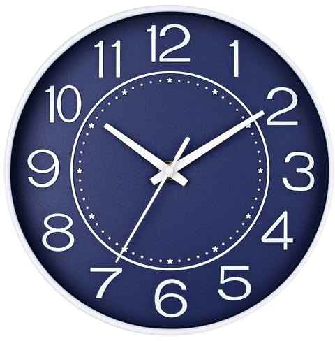 Funk Wanduhr Geräuschlos Lautlos Nicht Tickend 25 cm Leicht Ablesbare Uhr | für Küche, Wohnzimmer, Schlafzimmer, Badezimmer, Heimbüro (Navy blau)