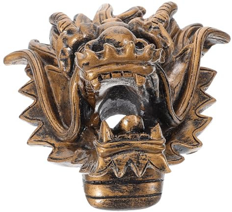 PRETYZOOM Drachenkopf Außenwandbrunnen Gartendekoration Gartenbrunnen Villa Wandbrunnen Wasserspiel Kunstharz Wasserauslass Bronzefarben