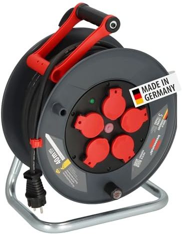 Brennenstuhl Avvolgicavo professionale 320 KU 4200, cavo 40 m nero, realizzato in plastica speciale, per uso in cantiere e uso esterno permanente, Made in Germany