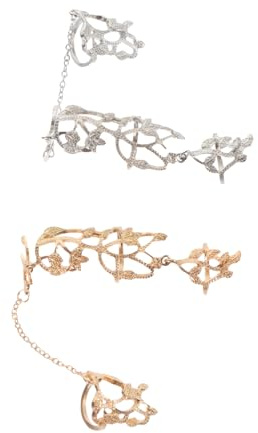 SOIMISS Anelli a Catena Fiore Regolabili per Donna, Anelli Pieni delle Dita in Lega Argento, Stile Punk Unico, Eleganti per Anniversari e Natale, Confezione 2 Pezzi