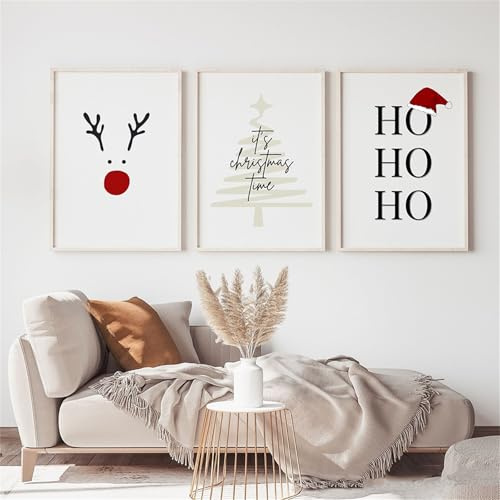 3er Weihnachts-Poster Set, Winter Bilder, Christmas Decor Kunst Bilder Weihnachtsschmuck Moderne Bilder Set,Ohne Rahmen Wandposter Wohnzimmer Schlafzimmer (50x70cm)
