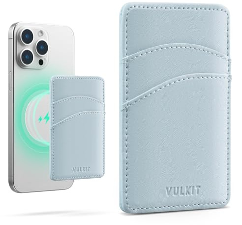 VULKIT Porte-Cartes de téléphone Magsafe Portefeuille de téléphone Fin en Cuir pour Femme avec Blocage RFID Étui pour Cartes de crédit Étui pour Cartes à l'arrière du Smartphone (Bleu)