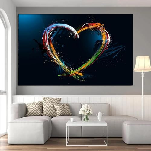 lianyibo Romantische Herzform-Plakate und Drucke, Leinwandmalerei, Wandkunst, Bilder zum Wohnen, moderne Wohndekoration, Gemälde, 50 x 70 cm, rahmenlos