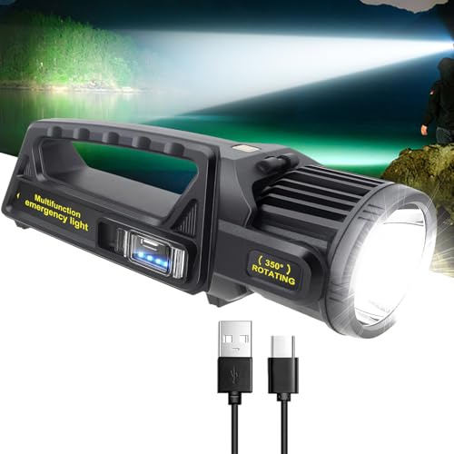 Linterna recargable de 1450000 lúmenes, potente linterna con cabezal giratorio de 350°, linterna LED superbrillante, 9 modos, IPX6 impermeable para emergencias