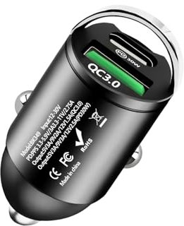 TOZKZO Mini Caricabatterie Auto QC 3.0+PD 30W Accendisigari Auto 2 Porte Ricarica Rapida Simultanea Compatibile con iPhone, Samsung Galaxy, Huawei, Xiaomi, Tablet