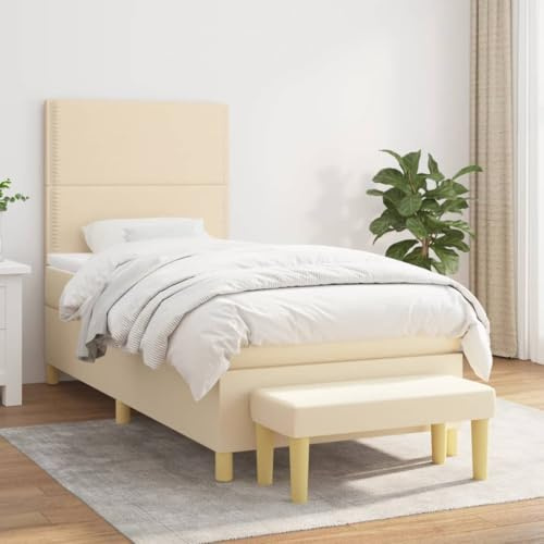 KTHLBRH Bettgestell Familienbett Doppelbett Schlafzimmer möbel Boxspringbett mit Matratze Creme 90x190 cm Stoff