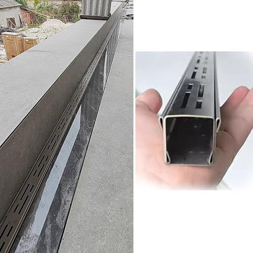 Jievmrs Abflussgitter Grabenentwässerungssystem für Hof/Einfahrt, Hochleistungs-Rinnenentwässerungsrohr und Metallgitter, Abflusssieb für Beton/Deck/Auffangbecken(100x5x5cm/39.4x2x2in)