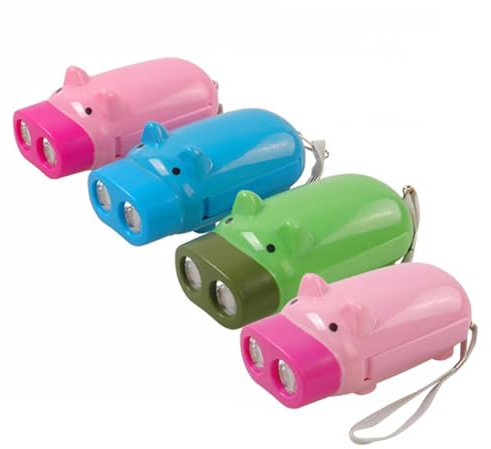 iplusmile 4pièces Lampe Torche à Manivelle Portable Forme De Cochon Pour Garçon Fille Accessoire Éclairage
