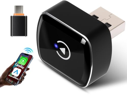 VECHTEL Carplay - Adaptador inalámbrico para Android Auto Dongle de coche pequeño para cable a enchufe inalámbrico USB a C, USB a C, caja de Carplay automática, caja adaptadora compatible con iOS