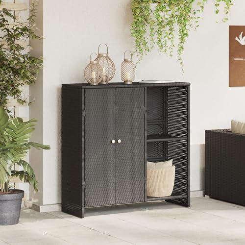 Homgoday Armadio da Stoccaggio Nero 100x36x102 cm Rattan, Credenza Armadio da Cucina, Mobiletto Portaoggetti Salvaspazio Mobiletto Armadio di Stoccaggio per Soggiorno Camera Ufficio