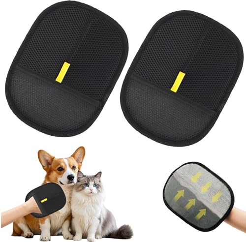 LEEWENYAN Grooming Gloves (2PCS), Pet Hair Removal Glove, Static Removal Gloves Pet Hair, Pet Hair Remover Glove for Dog & Cat, Double Gloves for Clothes, Sofas, Washing, Grooming, Deshedding