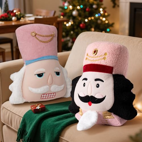Lanpn 2 Stück Weihnachtskissen, Nussknacker Kissen Weihnachts Kissen Dekokissen Flauschiges Zierkissen für Geschenk Party Bett Sofa Couch Innenbereich Weihnachtsdeko (Rosa)