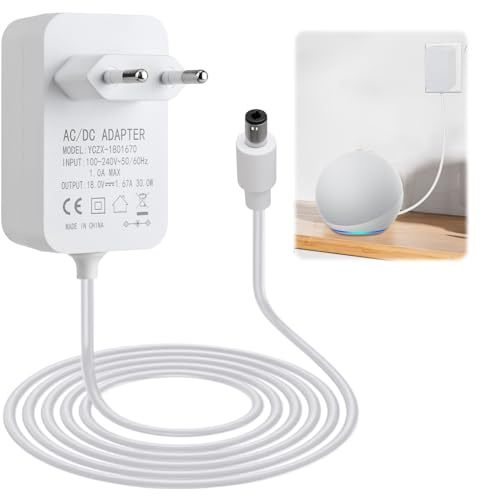 Alimentatore di rete da 30 W per Echo Show 8 Echo Show 10 Echo Show 15 Echo Show 21 Echo (3°/4° Gen) Echo Show (2° Gen) Echo Plus (2° Gen) 1.5M Cavo di ricarica 18V 1.67A Bianco