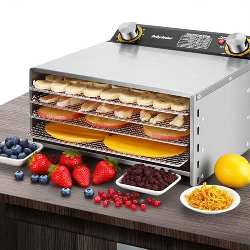 CUTANGELAR Déshydrateur Alimentaire Professionnel, Machine à Sécher Inox 800W, Température et Temps Réglables, Séchoir Multifonction, Parfait pour Fruits et Légumes(6Layers/400W)