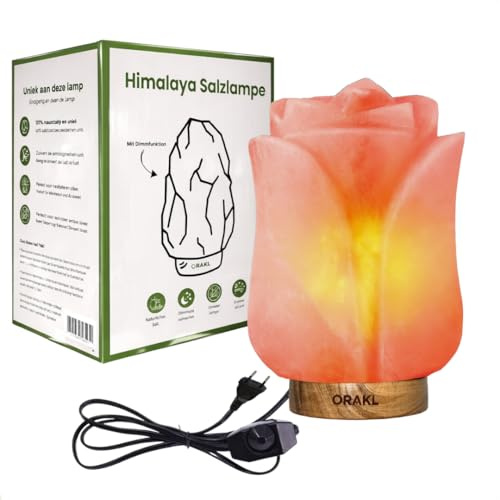 Orakl - Dimmbare Salzlampe Lotus - 2-4 KG - 100% echtes Himalaya Salz aus Salt Range Pakistan - Salzkristall-Lampe - Salzstein - Tischlamp inkl. 1x 15W Glühbirnen und Geschenkbox (Orange)