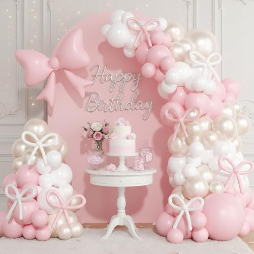 Acidea Coquette Geburtstagsdekorationen, 149 Stück, rosa Perlen, Sand, Weiß, Ballon-Girlande, Bogen-Set für Mädchen und Frauen, Geburtstagsparty, Babyparty, Junggesellinnenabschied, Dekorzubehör