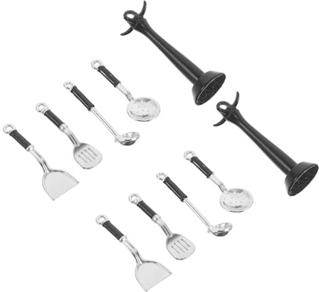 NOLITOY 2sets Accessori da Cucina per Casa delle Bambole Mini Utensili da Cucina da Gioco per Giocattoli Alimentari per Casa delle Bambole Mini Pentole delle Spatola Mestolo Colino