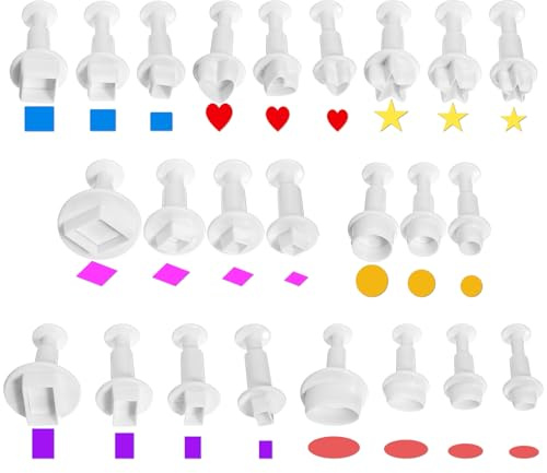 24 Stück Mini Ausstechformen Set, Fondant Ausstecher, Fondant Plunger Cutters, Mini Ausstecher, Ausstechform Modellierwerkzeug Backzubehör, Geometrische für DIY Torten, Kuchen Backen