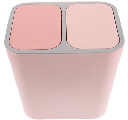 TINEASUR Dual Compartment Trash Can with Lid, Pink Plastic Kitchen Garbage Bin for Bathroom and Bedroom, Thickened Cover for Wet and Dry Waste Separation, Space-Saving Household Recycling