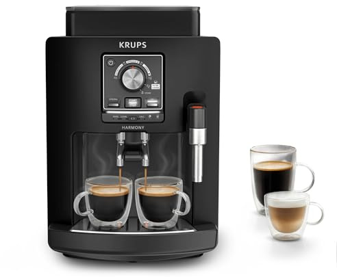 KRUPS Harmony, Cafetera Superautomática, 4 Bebidas, Espumador leche, Negra | 4 Bebidas de café y leche + Espumador de leche, Fácil de usar, Limpieza automática, Función de doble taza, Compacta, EA5088