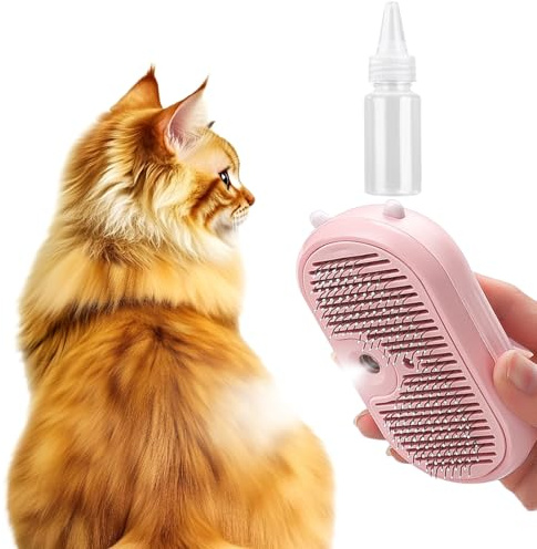 Shengxi Katzenbürste mit Dampf, Wiederaufladbar Katze Dampfbürste mit Auslöseknopf, Multifunktionale Katzenbürste mit Spray Wassertank & Dosierflaschen für Langhaar und Kurzhaar Pet