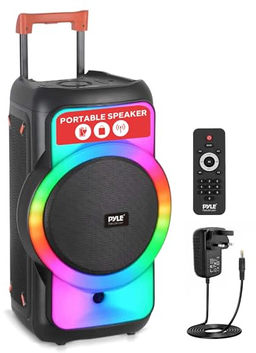 Pyle Bluetooth PA System – 160W Portable Party Speaker with Rechargeable Battery, Mic Inputs & LED Lights, Powerful Bass & Clear Treble for Karaoke, Events, Fitness, Classes, Outdoor Gatherings