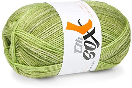 ggh ElbSox - 6 Flow - Color / 6fach Sockenwolle - Schurwolle Mischung - 150g Sockenwolle - Lauflänge ca.375m - Nadelstärke 3-4 - Farbe 003 - Grün Dégradé