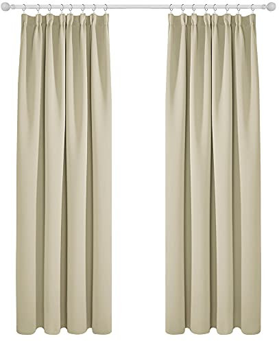 Deconovo Thermogardine Verdunkelungsvorhang mit Kräuselband Schlafzimmer Gardinen Thermovorhang Kälteschutz thermo gegen Kälte Thermogardine Hitzeschutz, 290x140cm(HöhexBreite), Beige, 2er Set