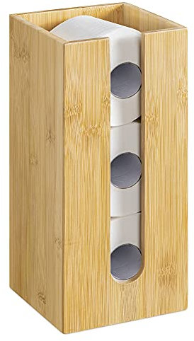 Navaris Bambus Toilettenpapier Rollenhalter - 15x15x33cm Ersatzrollenhalter frei stehend kompakt - Bambushalter für Badezimmer Gäste WC ohne Bohren